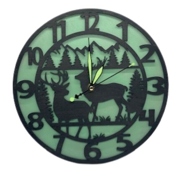 Custom Deer Bucks Hunting Wildlife Wall Clock Laser Cut Layered Wood Decor Gift - Picture 1 of 5